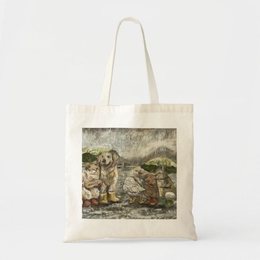 Tote Bag Still Together Whimsical Farmhouse Animals Rainy (Devant)
