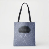 Tote Bag Stormy Day Thunder Cloud & pluie Customisé Bleu (Devant)