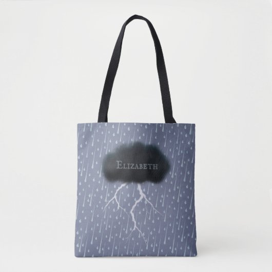 Tote Bag Stormy Day Thunder Cloud & pluie Customisé Bleu (Devant)