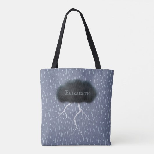 Tote Bag Stormy Day Thunder Cloud & pluie Customisé Bleu (Dos)