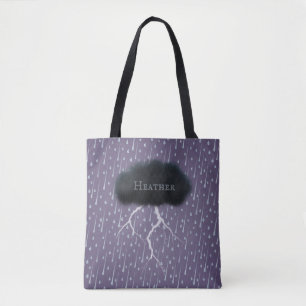 Tote Bag Stormy Day Thunder Cloud & pluie Customisé violet