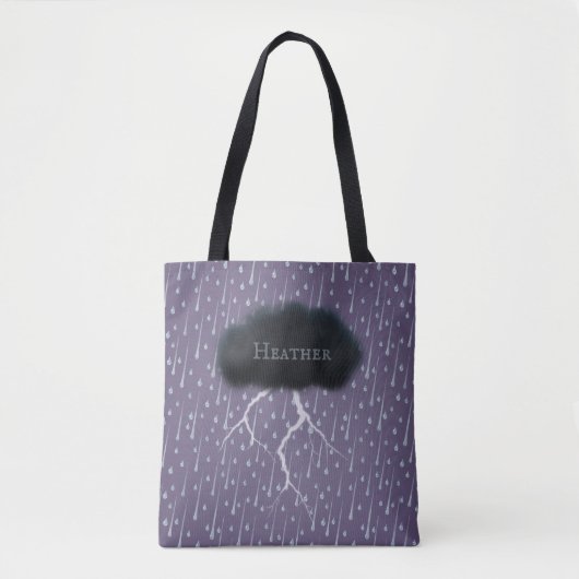 Tote Bag Stormy Day Thunder Cloud & pluie Customisé violet (Devant)