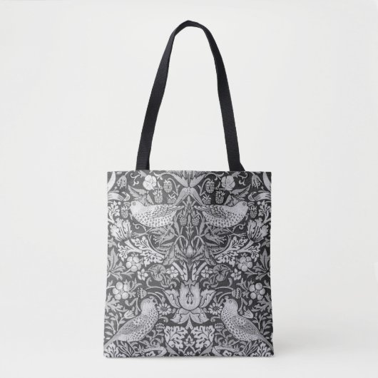 Tote Bag Strawberry Thief Grey, William Morris (Devant)