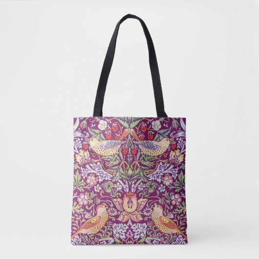 Tote Bag Strawberry Thief Red, William Morris (Devant)