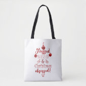 Tote Bag Stressée, Bénie & Obsédée de Noël Rouge Blanc (Devant)