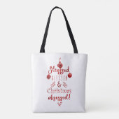 Tote Bag Stressée, Bénie & Obsédée de Noël Rouge Blanc (Dos)