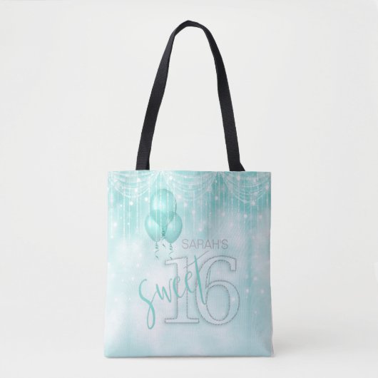 Tote Bag String Lights & Balloons Sweet 16 ID Turquoise473 (Devant)