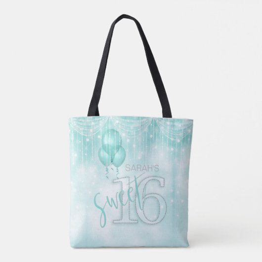 Tote Bag String Lights & Balloons Sweet 16 ID Turquoise473 (Dos)