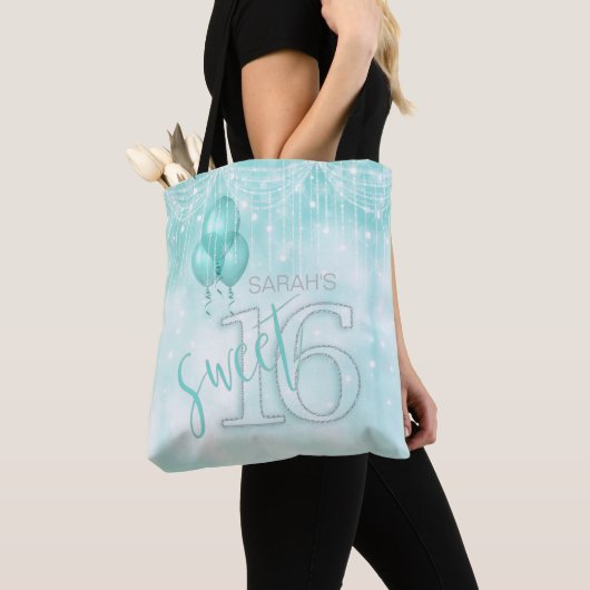 Tote Bag String Lights & Balloons Sweet 16 ID Turquoise473 (De près)