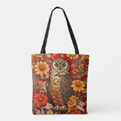 Tote Bag Striped Owl And Zinnia Flowers (Dos)