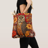Tote Bag Striped Owl And Zinnia Flowers (De près)