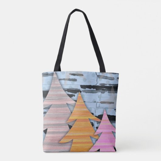 Tote Bag Striped Trees Winter Landscape Scene (Dos)