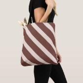 Tote Bag Stripes design chocolat naturel brun rose pâle (De près)