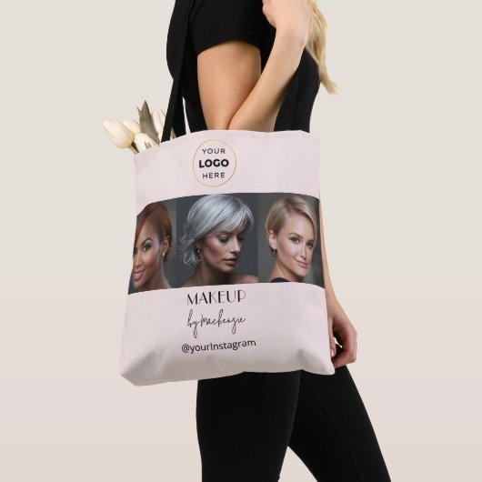 Tote Bag Studio de Maquillage Photo Logo Script Noir Rose B (De près)
