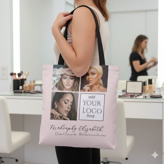Tote Bag Studio de Maquillage Photo Logo Script Rose Blush
