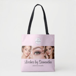 Tote Bag Studio de Maquillage Photo Logo Script Rose Pâle
