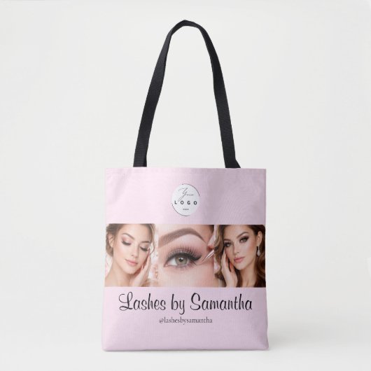Tote Bag Studio de Maquillage Photo Logo Script Rose Pâle (Devant)