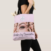 Tote Bag Studio de Maquillage Photo Logo Script Rose Pâle (De près)