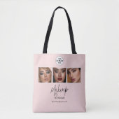 Tote Bag Studio de Maquillage Photo Logo Script Rose Pâle (Devant)