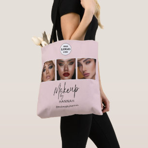 Tote Bag Studio de Maquillage Photo Logo Script Rose Pâle