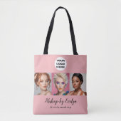 Tote Bag Studio de Maquillage Photo Logo Script Rose Pâle (Devant)