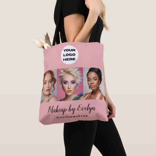 Tote Bag Studio de Maquillage Photo Logo Script Rose Pâle (De près)