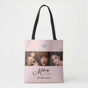 Tote Bag Studio de Maquillage Photo Logo Script Rose Pâle