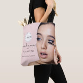 Tote Bag Studio de Maquillage Photo Logo Script Rose Pâle (De près)