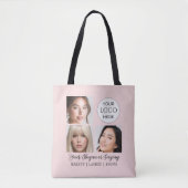Tote Bag Studio de Maquillage Photo Logo Script Rose Pâle (Devant)