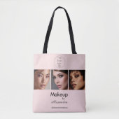 Tote Bag Studio de Maquillage Photo Logo Script Rose Pâle (Devant)
