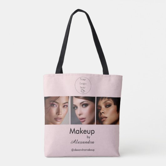 Tote Bag Studio de Maquillage Photo Logo Script Rose Pâle (Dos)