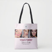 Tote Bag Studio de Maquillage Photo Logo Script Rose Pâle (Devant)