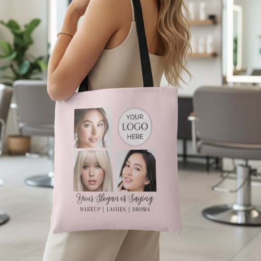 Tote Bag Studio de Maquillage Photo Logo Script Rose Pâle