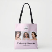 Tote Bag Studio de Maquillage Photo Logo Script Rose Pâle (Devant)
