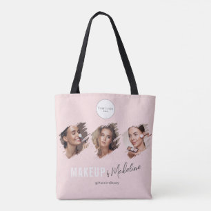 Tote Bag Studio de Maquillage Photo Logo Script Rose Pâle