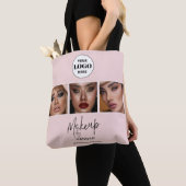 Tote Bag Studio de Maquillage Photo Logo Script Rose Pâle (De près)