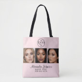 Tote Bag Studio de Maquillage Photo Logo Script Rose Pâle (Devant)