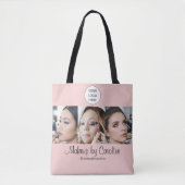 Tote Bag Studio de Maquillage Photo Logo Script Rose Pâle (Devant)