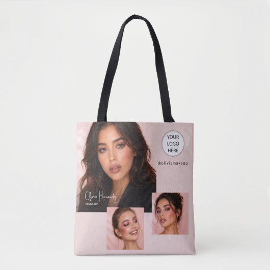 Tote Bag Studio de Maquillage Photo Logo Script Rose Pâle (Devant)