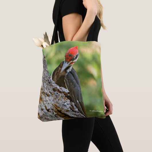 Tote Bag Stunning Portrait of Pileated Woodpecker on Tree (De près)