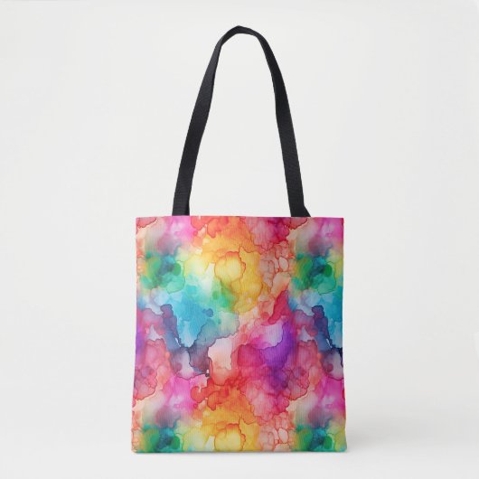 Tote Bag Style Abstrait d'encre d'alcool arc-en-ciel (Devant)