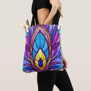 Tote Bag Style Art Nouveau Vitrage Peacock Plumes