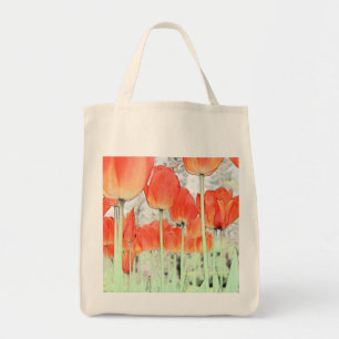 Tote Bag style artistique fleurs de tulipes rouges. jardin
