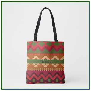 Tote Bag Style Aztec Sud-Ouest rose Vert et Brown