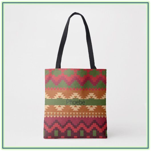 Tote Bag Style Aztec Sud-Ouest rose Vert et Brown