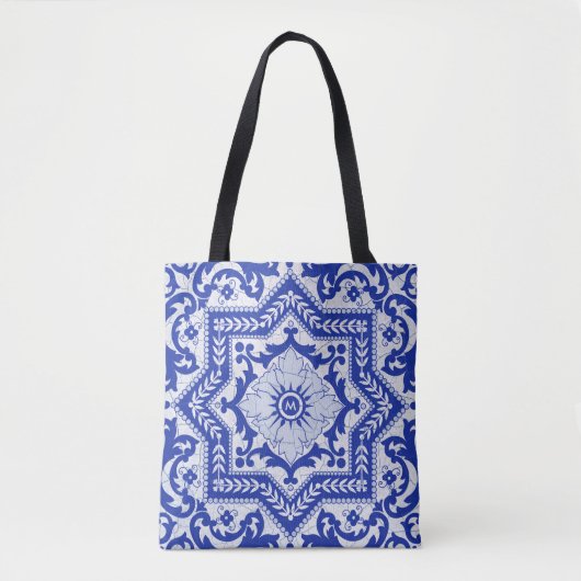 Tote Bag Style azulejo en céramique craquée bleue Azulejo V (Devant)