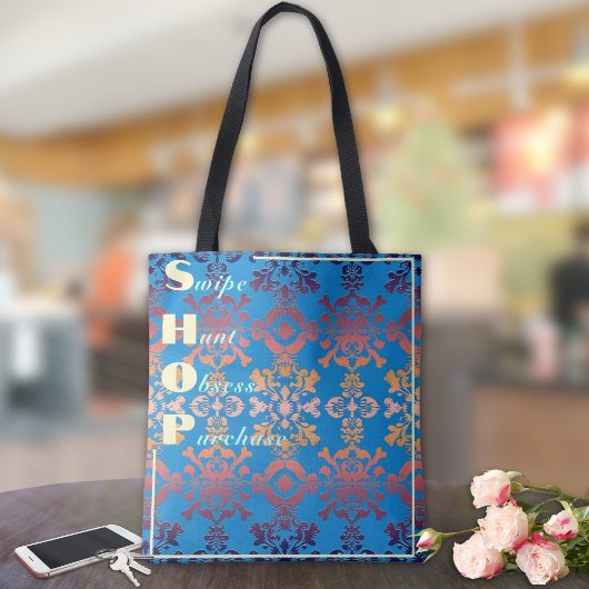 Tote Bag Style bleu Damask