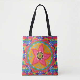 Tote Bag Style Boho Coral Floral Motif