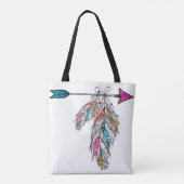 Tote Bag style boho, plumes ornementales suspendues (Dos)