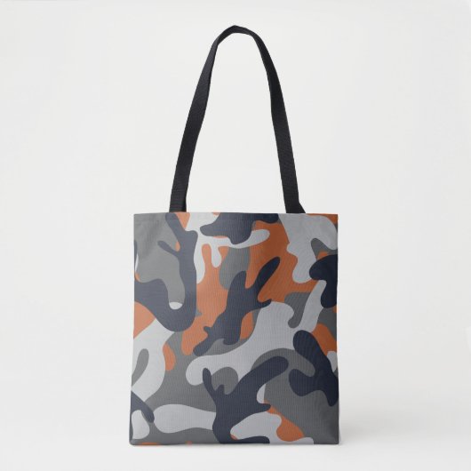 Tote Bag Style de camouflage orange, noir et gris (Devant)